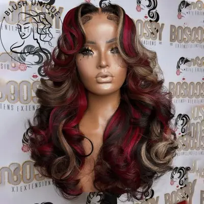 Image de Perruque Lace Front Synthétique Body Wave Blond Miel Ombré