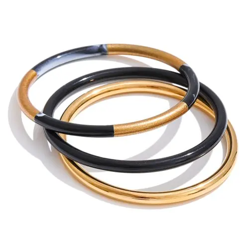Image de Bracelet Minimaliste 3 Cercles en Résine Or 18K