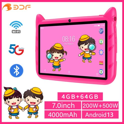 Afbeelding van BDF 7 inch kindertablet Android 13, 4 GB RAM 64 GB ROM, 1 TB uitbreiding, 5G WiFi, 4000 MAH batterij, dubbele camera, kindercadeau kindersoftware