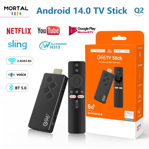 Image of Mortal Q2 Android 14 TV Stick with Voice Remote – 8K/4K Ultra HD Streaming, Bluetooth 5.0 & Wi-Fi 6 for Netflix, YouTube, and Fast Media Playback