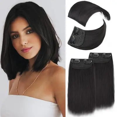 Image de Extensions de Cheveux Synthétiques à Clip - Naturel et Sans Couture