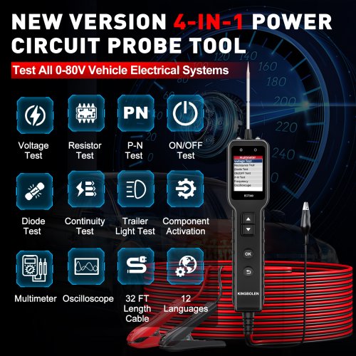 Afbeelding van KINGBOLEN ECT300 Universele Auto Elektrische Circuit Tester 0 v-80 v Weerstand test Component Oscilloscoop Probe Kit LED display