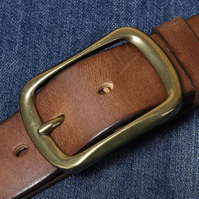 Afbeelding van 3.8 CM Top Koe Hoge Kwaliteit Echt Leer herenmode Koperen Gesp Luxe Merk Jeans Riemen voor Mannen zakelijke Mannelijke Riem