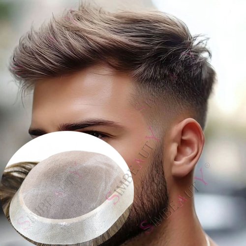 Zdjęcie Peruka Męska Z Naturalnych Włosów Ludzkich – Swiss Lace Mono Mesh, Jasny Blond, Czarny 4, Oddychająca, System Kapilarny