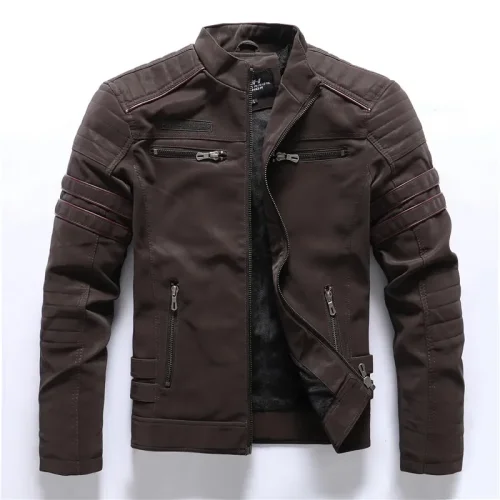 Afbeelding van Winter Motorfiets PU Leren Jas Mannen 2025, Vintage Fleece Warm Multi-pocket Leren Jas Mannelijke Rits Herfst Uitloper jassen