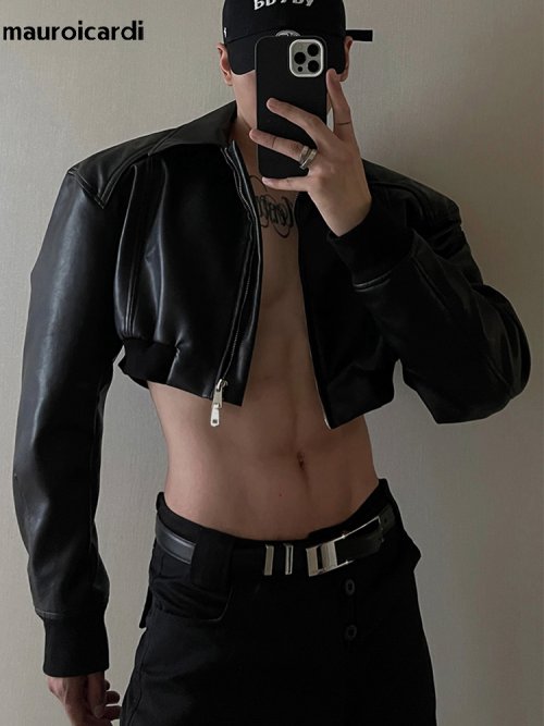 Imagen de Chaqueta Corta de Cuero PU para Hombre - Moda de Diseñador