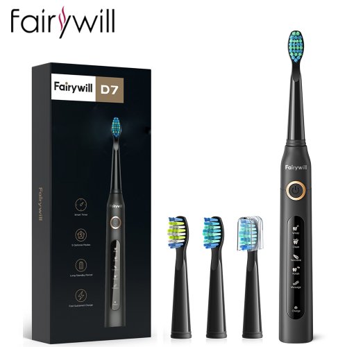 Imagen de Fairywill cepillo de dientes eléctrico sónico carga USB FW-507 recargable impermeable cepillos de dientes electrónicos cabezales de repuesto para adultos