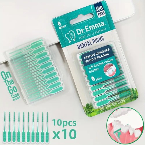 Afbeelding van 100 stuks natuurlijke siliconen interdentale borstels – zachte tandenstokers voor optimale mondhygiëne en tussen de tanden reiniging