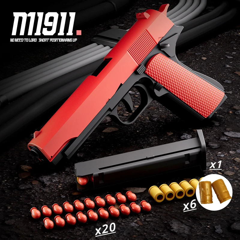 Immagine di M1911 Pistola softair con espulsione di conchiglia con cocking manuale Proiettili morbidi sicuri per giochi di tiro all'aperto Pistola giocattolo per bambini Adulti