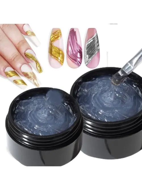 Image de Gel 3D Transparent + Poudre Miroir pour Nail Art Métallique