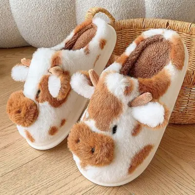 Image de Pantoufles Hommes Fourrure Vache - Confort Hiver Grande Taille