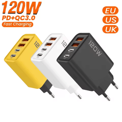 Zdjęcie Ładowarka USB-C 4-Portowa 120W z Szybkim Ładowaniem PD do Telefonów iPhone, Samsung, Xiaomi, Huawei – Adapter Ścienny z Technologią Fast Charging