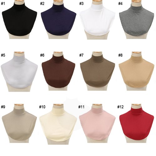 Afbeelding van Vrouwen Modale Coltrui met Afneembare Islamitische Hijab Extensions - Effen Kleur Mock Hals Half Top Blouse met Halswarmer