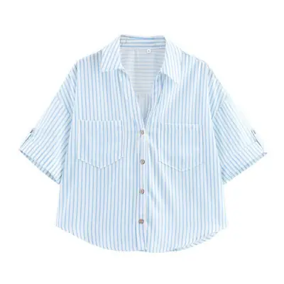 Image de Blouse Femme Automne 2025 - Col V, Manches Courtes, Décontractée