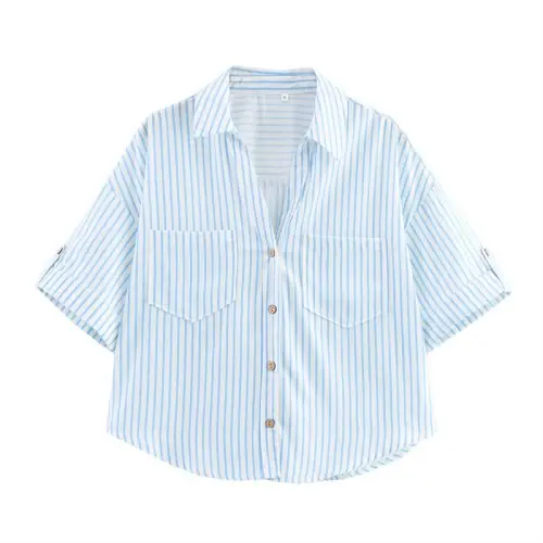 Image de Blouse Femme Automne 2025 - Col V, Manches Courtes, Décontractée