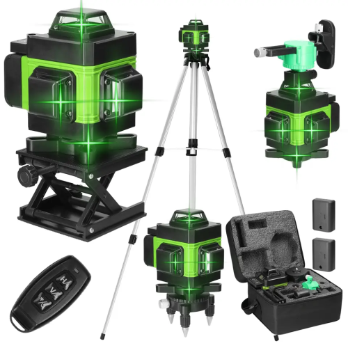 Image of Professional 4D Green Laser Level with 16 Lines, Self-Leveling 360° Horizontal and Vertical Cross Line, High-Power Green Beam for Precision Measuring and Alignment