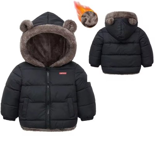 Imagen de Chaquetas gruesas para niños y niñas, abrigos cálidos de lana acolchados para niños, prendas de vestir exteriores de algodón con capucha, ropa para niños, traje de nieve de Cachemira