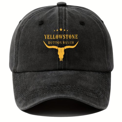 Immagine di Cappello da Baseball Stampa Retro Yellowstone Dutton Ranch Regolabile Nero Vintage, Stile Casual per Uomo e Donna