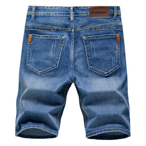 Afbeelding van Klassieke Heren Denim Shorts met Slanke Pasvorm - Zomerse Business Casual Korte Broek van Dunne Stretch Stof