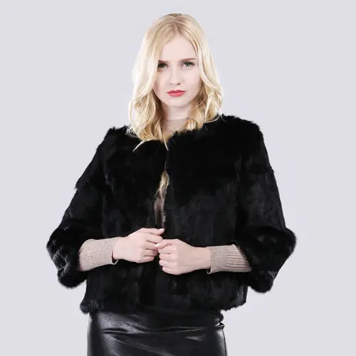 Image de Manteau Court en Vraie Fourrure de Lapin - Élégant & Chaud