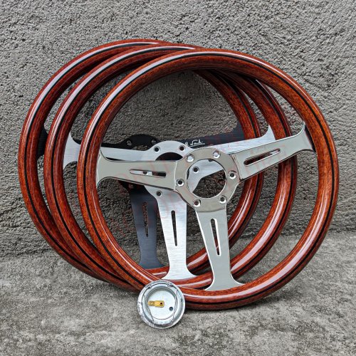 Zdjęcie 14-calowa klasyczna drewniana kierownica 358 mm Uniwersalna sportowa kierownica wyścigowa 74 mm PCD