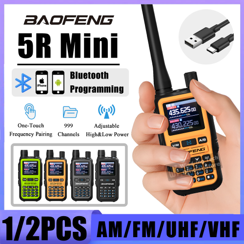 Image of Baofeng UV-5R Mini Walkie Talkie with Bluetooth, Frequency Hopping, Type-C Charging, Dual PTT, Multiple Colors – Ideal for Camping, Ham Radio Enthusiasts & Outdoor Adventures
