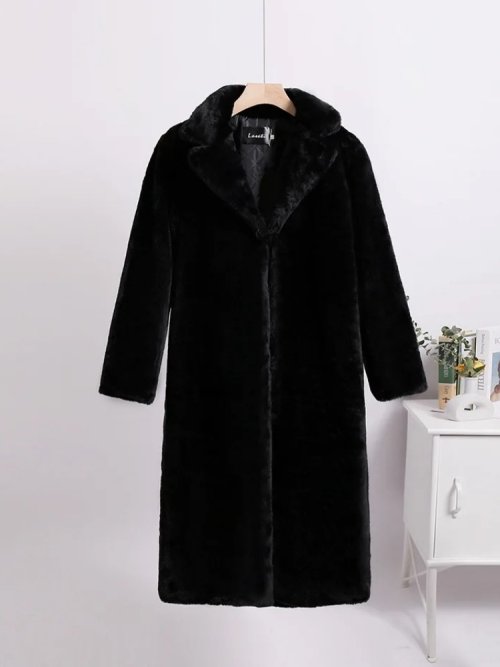 Afbeelding van TARUXY Winter Losse Nertsen Fluwelen Imitatiebont Splicing Lange Jas Bontpak Kraag Damesjas High Street Fashion Dame Overjas