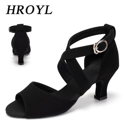 Image of Elegant Women's Latin Dance Shoes with Suede Upper and Rubber Sole for Professional Tango, Rumba, and Salsa Dancing