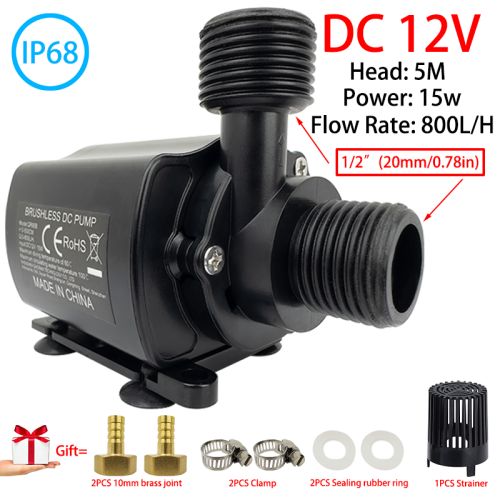 Image de Pompe à Eau Miniature 12V - 800L/H, Filtre Intégré