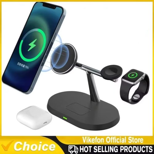 Image of 3-in-1 100W Magnetic Wireless Charging Stand for MagSafe iPhone 16, 15, 14, 13, 12, Apple Watch 8/7, AirPods Pro – Fast & Efficient Multi-Device Charging Station