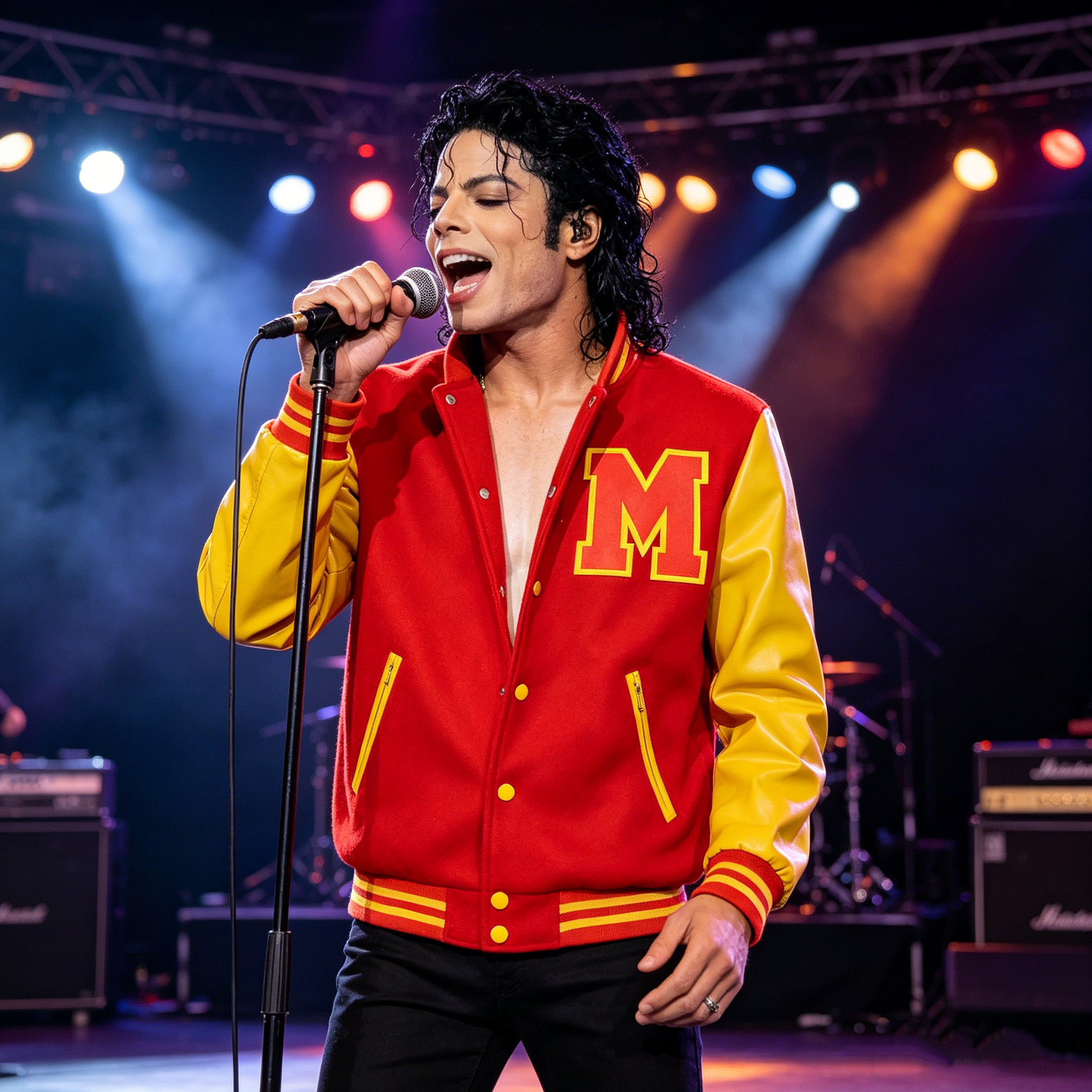 Image of Michael Jackson Red Yellow Varsity Bomber Cosplay Jacket