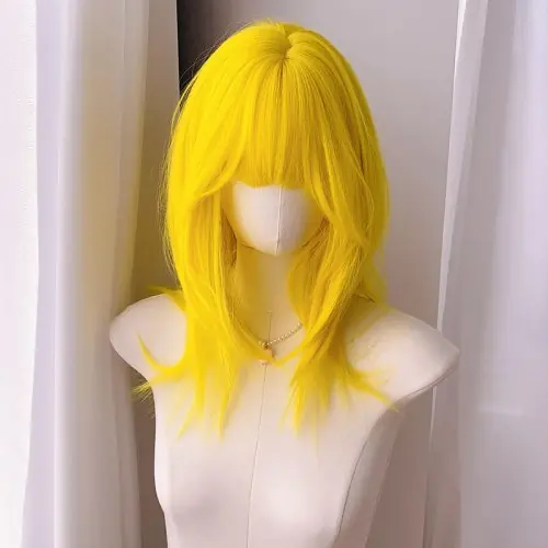 Image de Perruque Cosplay Jaune Mi-Longue avec Frange