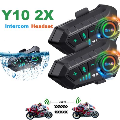 Bild von KeBiduMei YP10 2x Drahtloses Bluetooth 5.3 Motorradhelm-Intercom-Headset – Wasserdicht, 300 m Reichweite, mit Lautsprecher und Kopfhörer für sicheren Motorradkommunikation