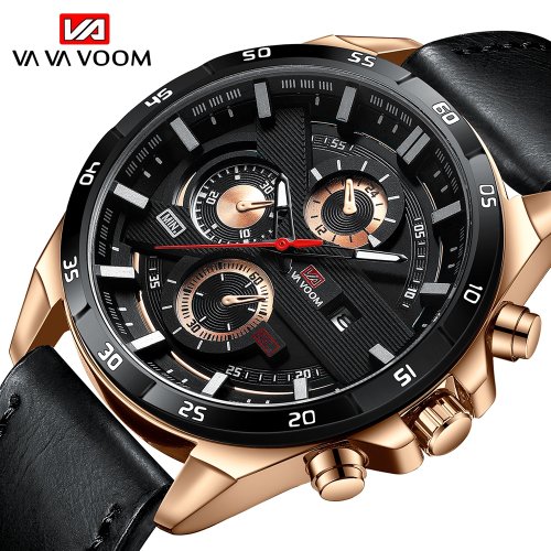 Image of Bold Men's Sports Watch with Black Leather Strap, 46mm Fashion Racing Design, Quartz Movement, 3ATM Water Resistant Wristwatch for Active Lifestyle