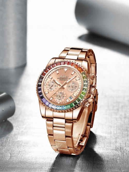 Imagen de Reloj de Mujer Elegante y a la Moda con Diseño Multifuncional, Resistente al Agua, Calendario y Movimiento de Cuarzo - Regalo Ideal