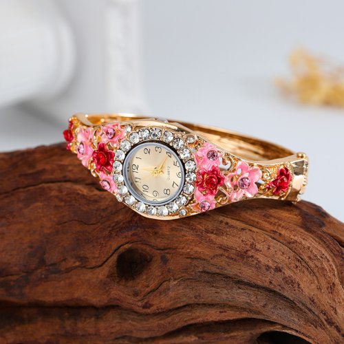 Immagine di Orologi da donna Orologio al quarzo con strass in acciaio inossidabile Orologio da donna con fiore a...