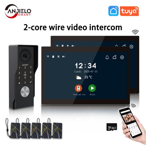 Afbeelding van Anjielo 2-draads Tuya Smart Video Intercom Deurbel met 1080p Waterdichte Camera, WiFi, 7-10 inch IPS Touchscreen en Ondersteuning voor IP CCTV