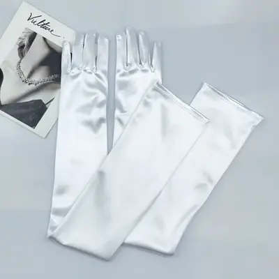 Image de Gants Satin Extra Longs 65cm - Noir & Blanc