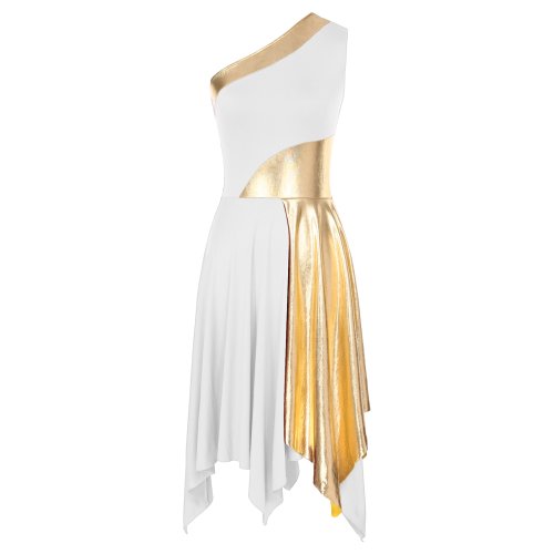 Image of Elegant One-Shoulder Ballet Lyrical Dance Dress for Women – Flowing Praise Tunic Overlay for Church Worship, Liturgical Dance, and Spiritual Performance