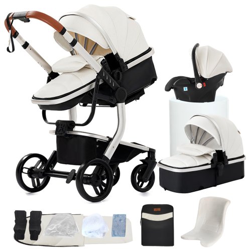 Afbeelding van Kinderwagen voor pasgeborenen babyaccessoires babyauto's, kinderwagen 3-in-1 kinderwagen lichte kar kinderwagens met vier wielen en mama tas