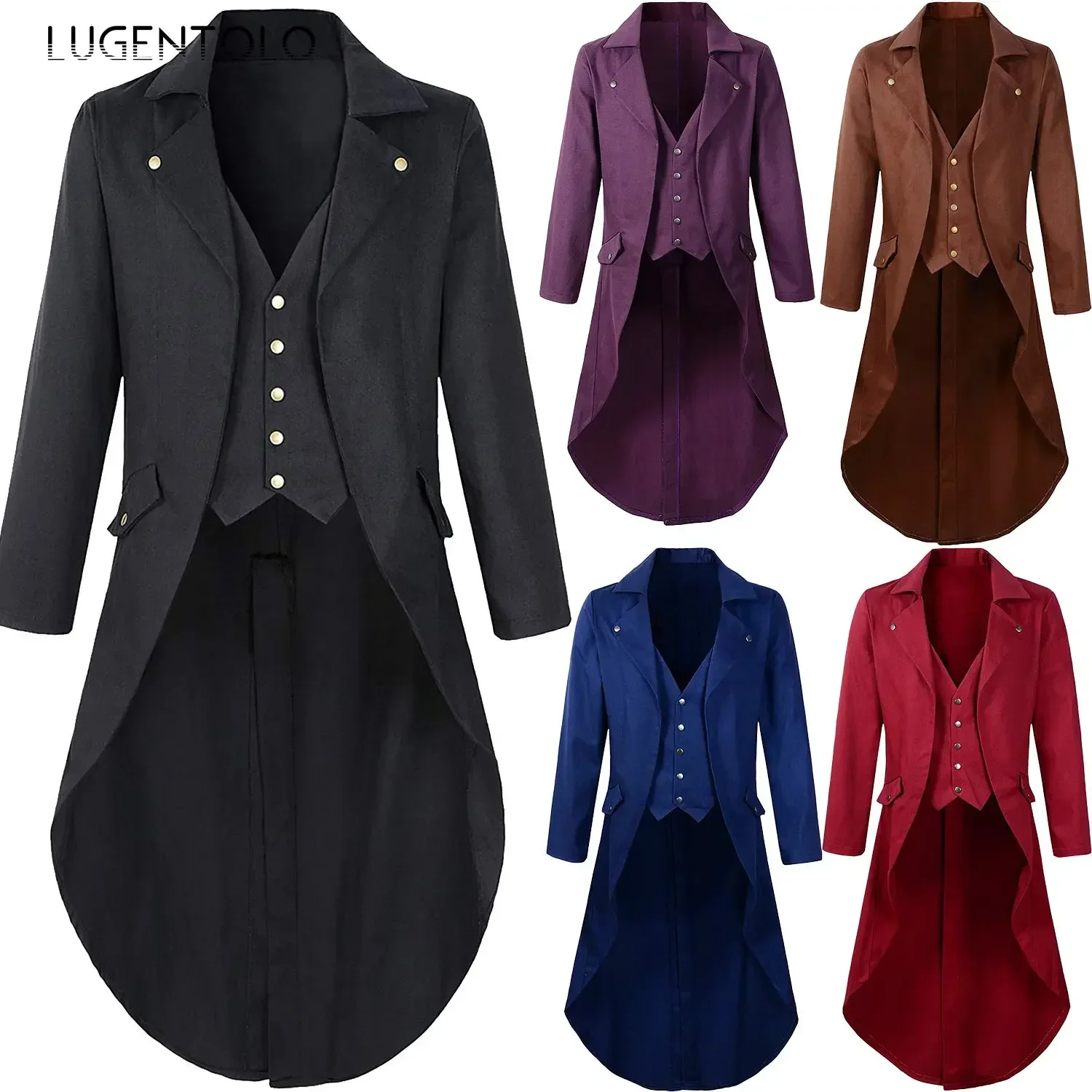 Imagen de Chaqueta Medieval Steampunk para Hombre con Diseño Victoriano, Abrigo Largo de Un Solo Pecho para Disfraces de Cosplay y Estilo Caballero Vintage