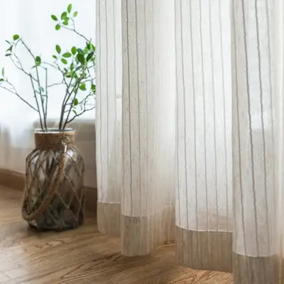 Image de Rideaux Transparentes Rayés en Coton & Lin - Élégance Naturelle