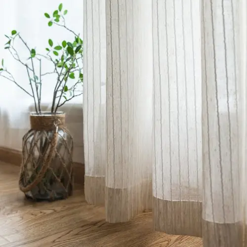 Image de Rideaux Transparentes Rayés en Coton & Lin - Élégance Naturelle