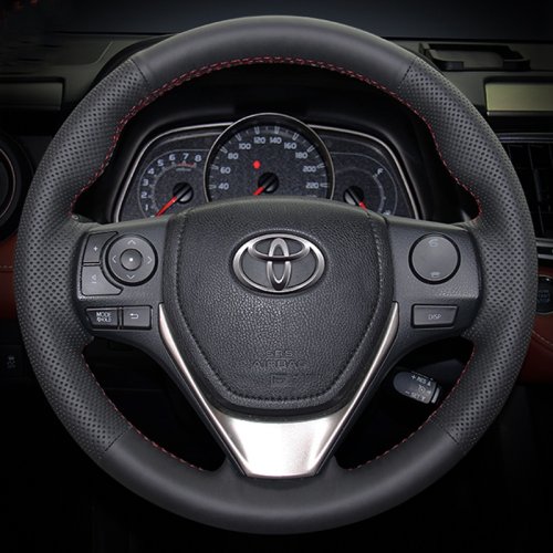 Image of Premium Microfiber Leather Steering Wheel Cover for Toyota RAV4 (2013-2018), Corolla (2014-2017), and Auris (2013-2016) – Custom Fit, Soft Grip & Durable Protection