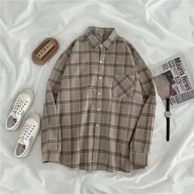 Image de Chemise à Carreaux Vintage Femme - Style Coréen Décontracté
