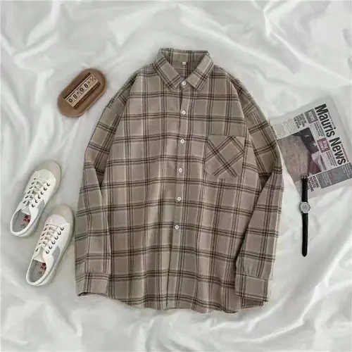 Image de Chemise à Carreaux Vintage Femme - Style Coréen Décontracté