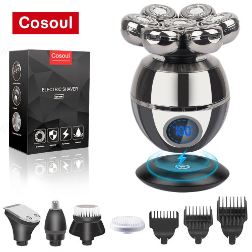 Imagen de Afeitadora Eléctrica 5 en 1 para Hombres: Cortadora de Pelo, Recortadora de Barba y Afeitadora de Cabeza Calva con 7 Cabezas Interchangeables