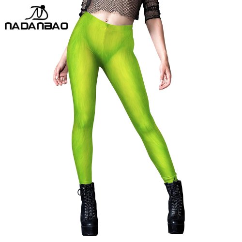 Imagen de Mallas Verdes Elásticas de Cintura Media para Mujer - Pantalones Largos Sexys y Moda para Fiestas y Vacaciones