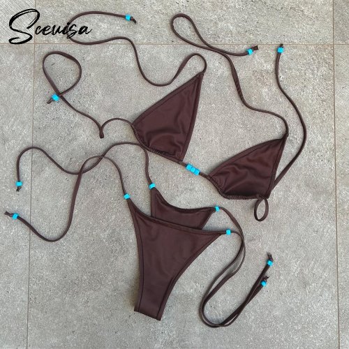 Afbeelding van Sexy Lage Taille Bikini Set voor Vrouwen - Micro Badpak met Halter Halsband en String Detail, Perfect voor het Strand en Zomerfeestjes