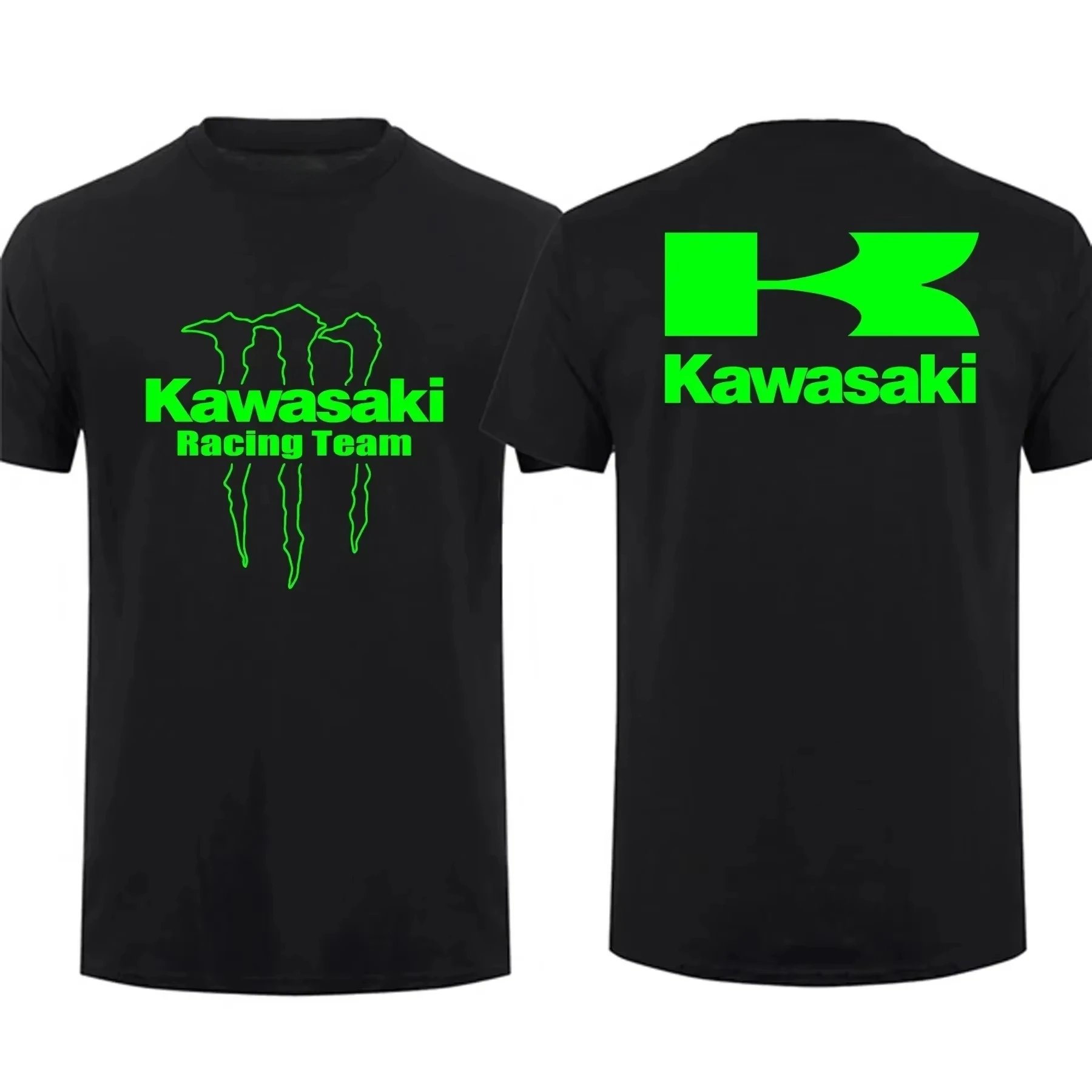 Zdjęcie Męska letnia koszulka z czystej bawełny, casualowa koszulka z motywem zespołu wyścigowego Kawasaki R...